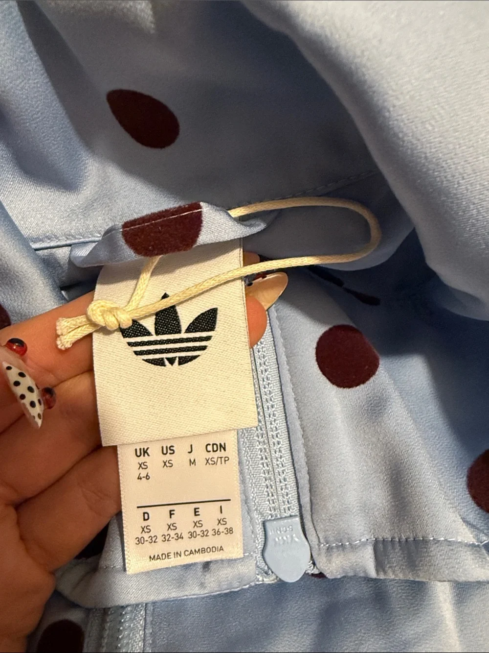 adidas Light Blue Track Jacket with Burgundy Polka Dots - Picture 2 of 2